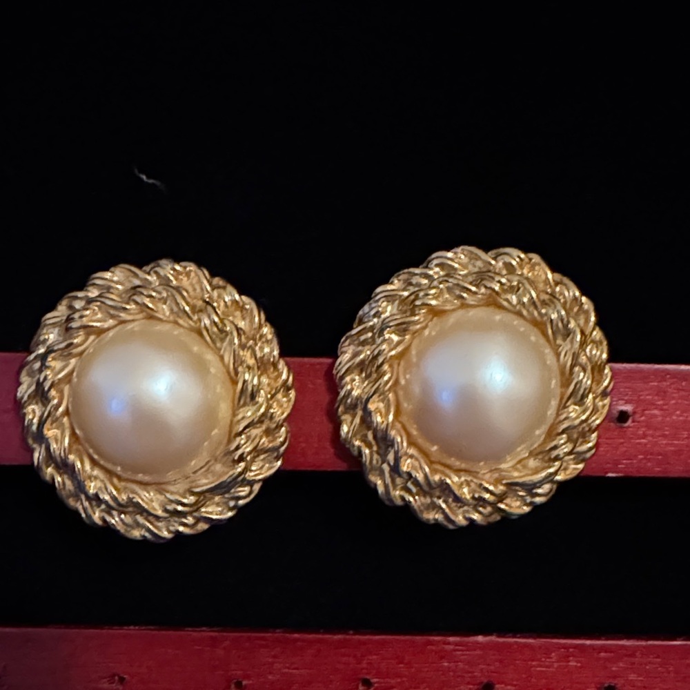 Joan Rivers Gold-Tone Faux Pearls Button Clip On Earrings
